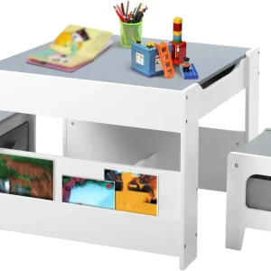 4 in 1 Children Activity Table w/Double Bookcase & Blackboard