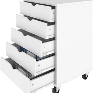 5 Drawer Chest with Wheels, White  USA